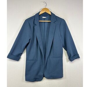 Professional Maurices Women Large Blue 3/4 Sleeve Open Front Crepe Blazer Jacket